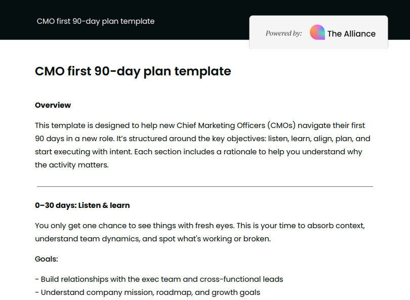 CMO first 90-day plan template