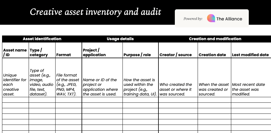 creative asset inventory and audit template