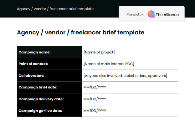 Agency / vendor / freelancer brief template 