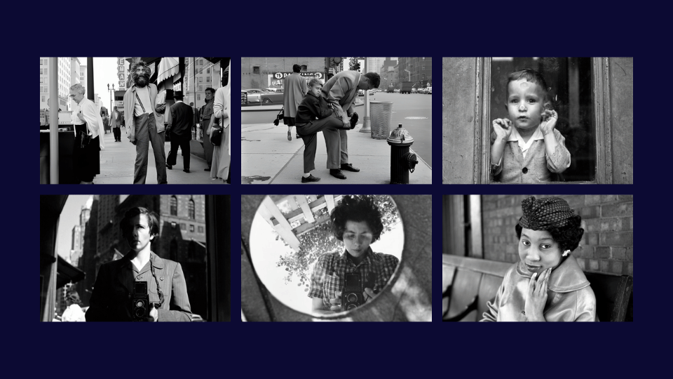 Black-and-white photo collage of street photography by Vivian Maier